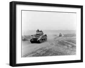 Tanks on the Move to Vire over the Tank Runs, c.1945-English Photographer-Framed Photographic Print