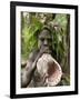 Tanna Island Fetukai, Native Dress-Young Boy with Sea Shell Horn, Vanuatu-Walter Bibikow-Framed Photographic Print