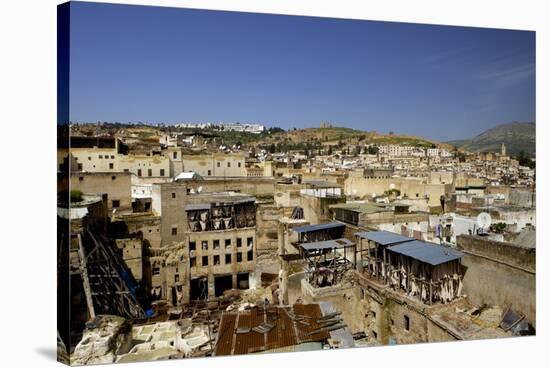 Tannery and Cityscape, Fes (Fez), Morocco, North Africa, Africa-Simon Montgomery-Stretched Canvas