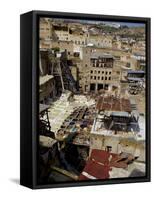 Tannery and Cityscape, Fes (Fez), Morocco, North Africa, Africa-Simon Montgomery-Framed Stretched Canvas