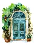 Watercolor Traditional Old-Fashioned Door with Potted Flowers, Brick Stones and Lantern. Rustic Doo-Tanya Syrytsyna-Art Print