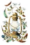 Watercolor Vintage Lamp with Butterfly on White Background. Colorful Butterfly and Rusty Lamp. Wate-Tanya Syrytsyna-Art Print