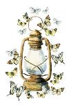 Watercolor Vintage Lamp with Butterfly on White Background. Colorful Butterfly and Rusty Lamp. Wate-Tanya Syrytsyna-Framed Art Print