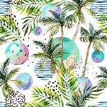 Watercolor Tropical Leaves and Geometric Shapes-tanycya-Art Print