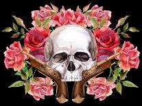 Watercolor Skull with Guns and Roses-tanycya-Art Print