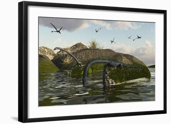 Tanystropheus Fishes from the Rocks-Stocktrek Images-Framed Art Print