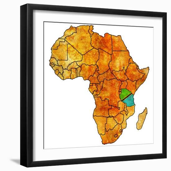 Tanzania on Actual Map of Africa-michal812-Framed Premium Giclee Print