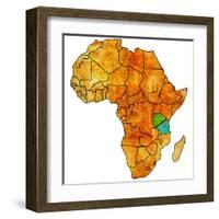 Tanzania on Actual Map of Africa-michal812-Framed Art Print