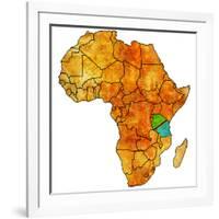 Tanzania on Actual Map of Africa-michal812-Framed Art Print