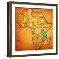 Tanzania on Actual Map of Africa-michal812-Framed Art Print