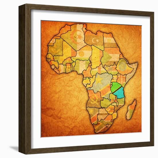 Tanzania on Actual Map of Africa-michal812-Framed Art Print