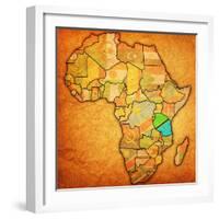 Tanzania on Actual Map of Africa-michal812-Framed Art Print