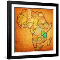 Tanzania on Actual Map of Africa-michal812-Framed Art Print