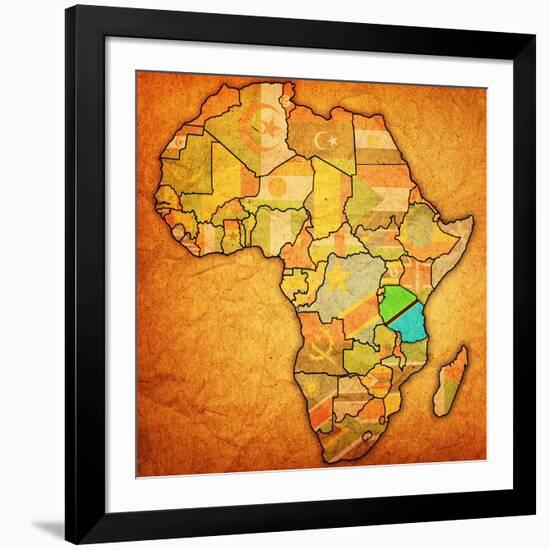 Tanzania on Actual Map of Africa-michal812-Framed Art Print