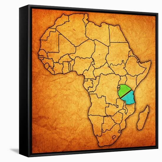 Tanzania on Actual Map of Africa-michal812-Framed Stretched Canvas