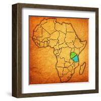 Tanzania on Actual Map of Africa-michal812-Framed Art Print