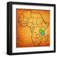 Tanzania on Actual Map of Africa-michal812-Framed Art Print