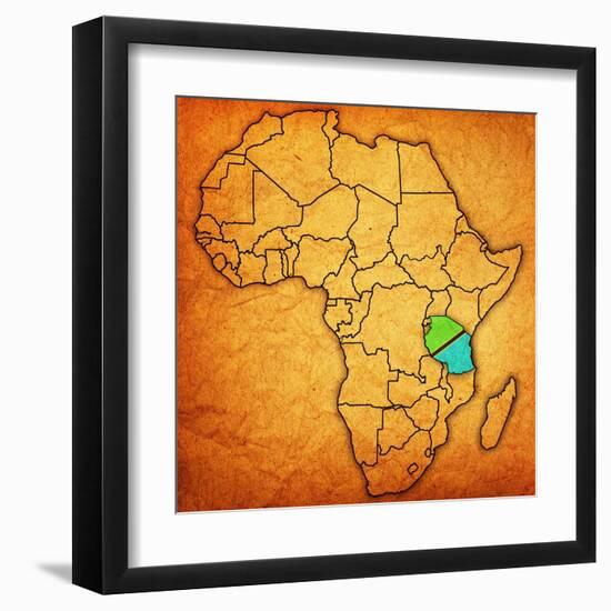 Tanzania on Actual Map of Africa-michal812-Framed Art Print