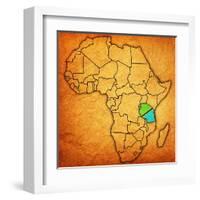 Tanzania on Actual Map of Africa-michal812-Framed Art Print