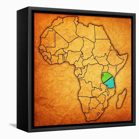 Tanzania on Actual Map of Africa-michal812-Framed Stretched Canvas