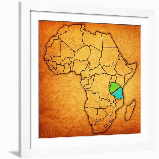 Tanzania on Actual Map of Africa-michal812-Framed Art Print