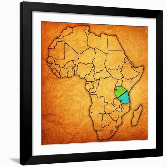 Tanzania on Actual Map of Africa-michal812-Framed Art Print