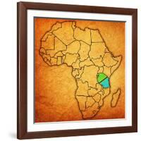 Tanzania on Actual Map of Africa-michal812-Framed Art Print