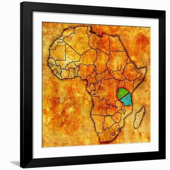 Tanzania on Actual Map of Africa-michal812-Framed Art Print