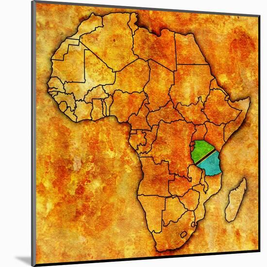 Tanzania on Actual Map of Africa-michal812-Mounted Art Print