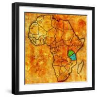 Tanzania on Actual Map of Africa-michal812-Framed Art Print