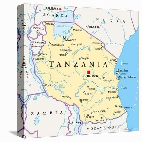 Tanzania Political Map-Peter Hermes Furian-Stretched Canvas