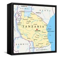 Tanzania Political Map-Peter Hermes Furian-Framed Stretched Canvas