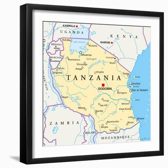 Tanzania Political Map-Peter Hermes Furian-Framed Art Print