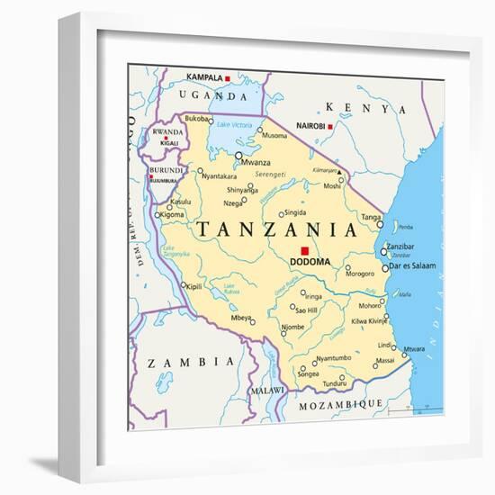 Tanzania Political Map-Peter Hermes Furian-Framed Art Print