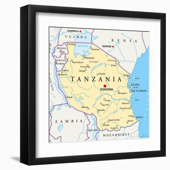 Tanzania Political Map-Peter Hermes Furian-Framed Art Print