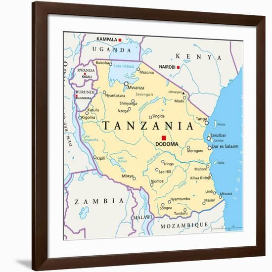 Tanzania Political Map-Peter Hermes Furian-Framed Art Print