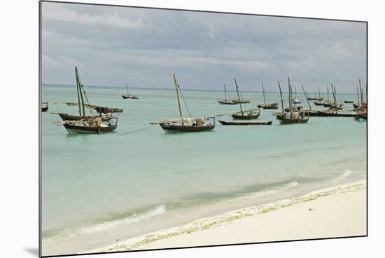 Tanzania, Zanzibar, Nungwi, Traditional Fisherman Boat on White Beach-Anthony Asael-Mounted Photographic Print