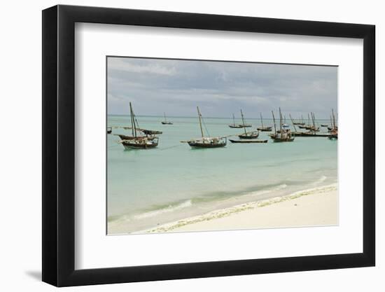 Tanzania, Zanzibar, Nungwi, Traditional Fisherman Boat on White Beach-Anthony Asael-Framed Photographic Print