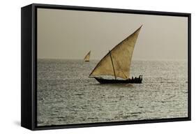 Tanzania, Zanzibar, Nungwi, Traditional Sailing Boat with Storm-Anthony Asael-Framed Stretched Canvas