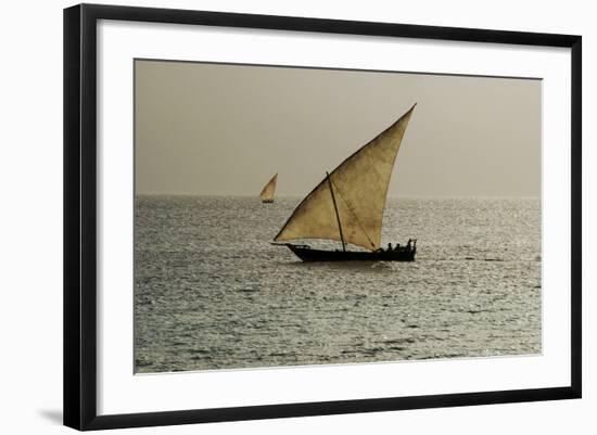 Tanzania, Zanzibar, Nungwi, Traditional Sailing Boat with Storm-Anthony Asael-Framed Photographic Print