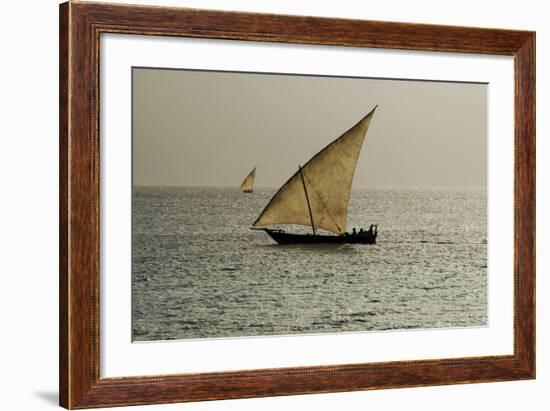 Tanzania, Zanzibar, Nungwi, Traditional Sailing Boat with Storm-Anthony Asael-Framed Photographic Print