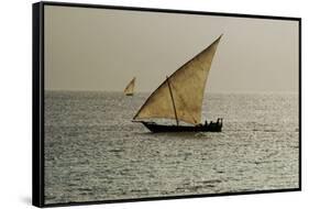 Tanzania, Zanzibar, Nungwi, Traditional Sailing Boat with Storm-Anthony Asael-Framed Stretched Canvas