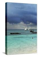 Tanzania, Zanzibar, Nungwi, Traditional Sailing Boat with Storm-Anthony Asael-Stretched Canvas