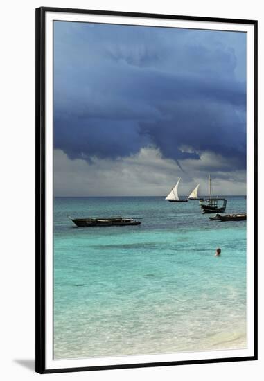 Tanzania, Zanzibar, Nungwi, Traditional Sailing Boat with Storm-Anthony Asael-Framed Premium Photographic Print