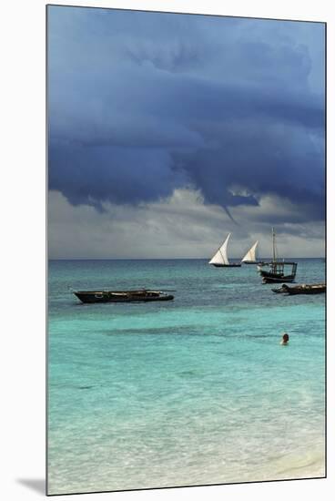 Tanzania, Zanzibar, Nungwi, Traditional Sailing Boat with Storm-Anthony Asael-Mounted Premium Photographic Print