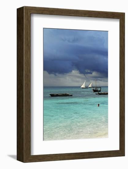 Tanzania, Zanzibar, Nungwi, Traditional Sailing Boat with Storm-Anthony Asael-Framed Photographic Print