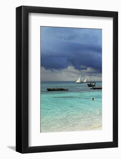 Tanzania, Zanzibar, Nungwi, Traditional Sailing Boat with Storm-Anthony Asael-Framed Photographic Print