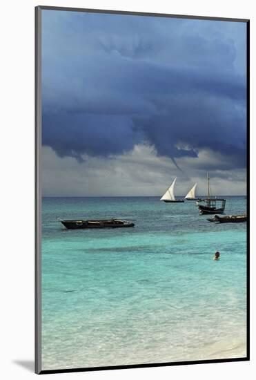 Tanzania, Zanzibar, Nungwi, Traditional Sailing Boat with Storm-Anthony Asael-Mounted Photographic Print