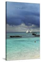 Tanzania, Zanzibar, Nungwi, Traditional Sailing Boat with Storm-Anthony Asael-Stretched Canvas