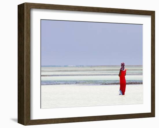 Tanzania, Zanzibar, Unguja, Pongwe, a Lady Looks Out to Sea-Nick Ledger-Framed Photographic Print